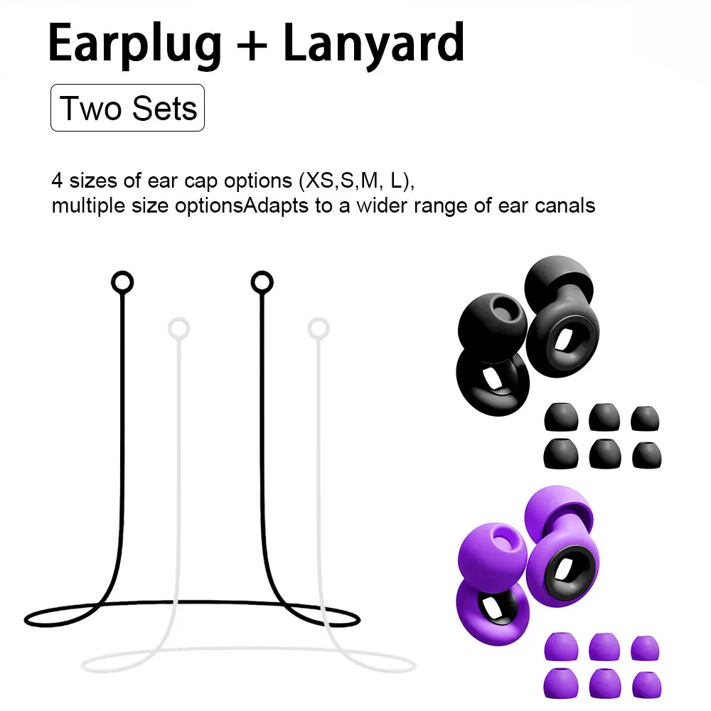 Waterproof Reusable Silicone Ear Plugs 2 Pairs with 2 Silicone Lanyard, Comfort Noise Isolation Earplugs for Work and Study