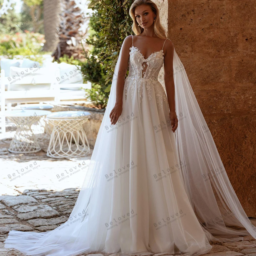

Charming Wedding Dresses A Line Tulle Tiered Bridal Gowns Lace Appliques Flare Sleeves Robes Vestidos De Novia Customized 2025