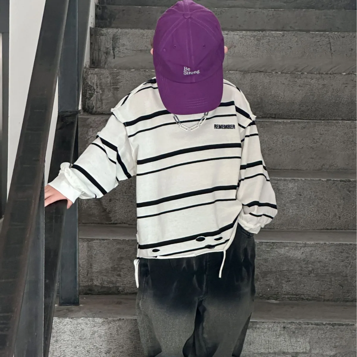 Children Clothing Long-sleeved T-shirt Korean Style Boys Spring 2024 New Baby Clothes Striped Handsome Boys T-shirt