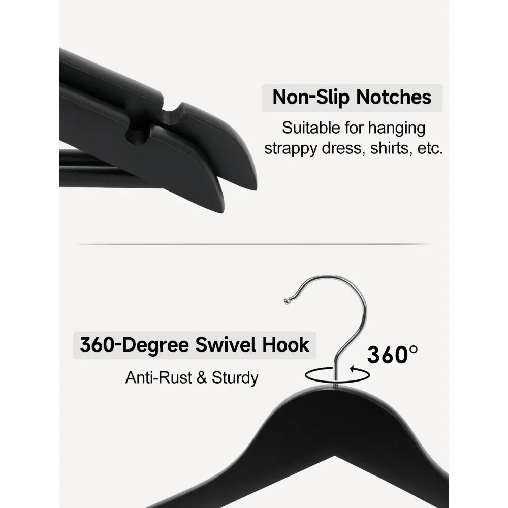 schwarze Holzbügel, 20er-Pack Holzbügel für Schränke, Kleiderbügel für Mäntel, Hemden, Hosen, Anzüge