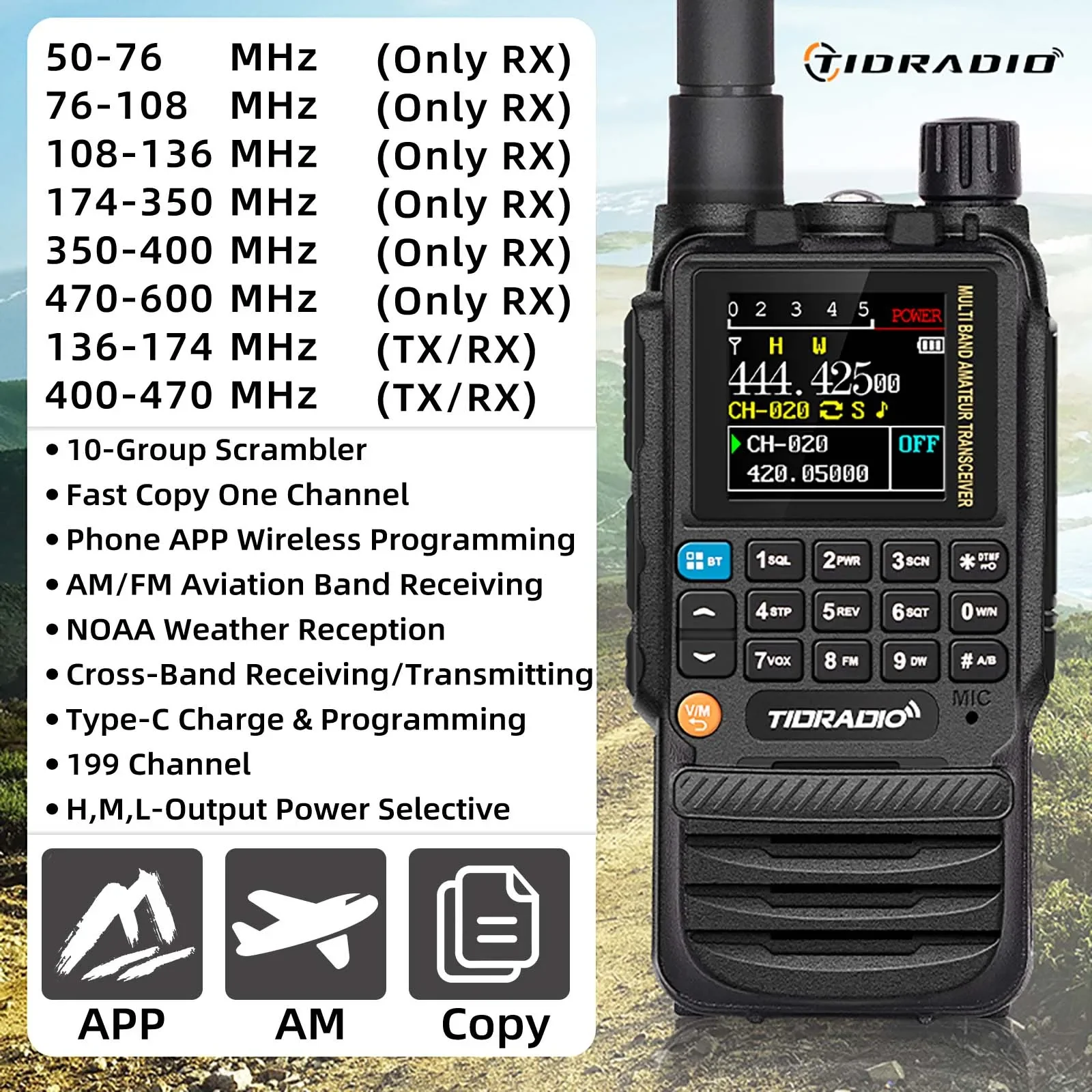 Imagem -02 - Tidradio-walkie Talkie Profissional am fm Programação sem Fio Ptt Air Band Long Range Radio Comunicador Multifuncional