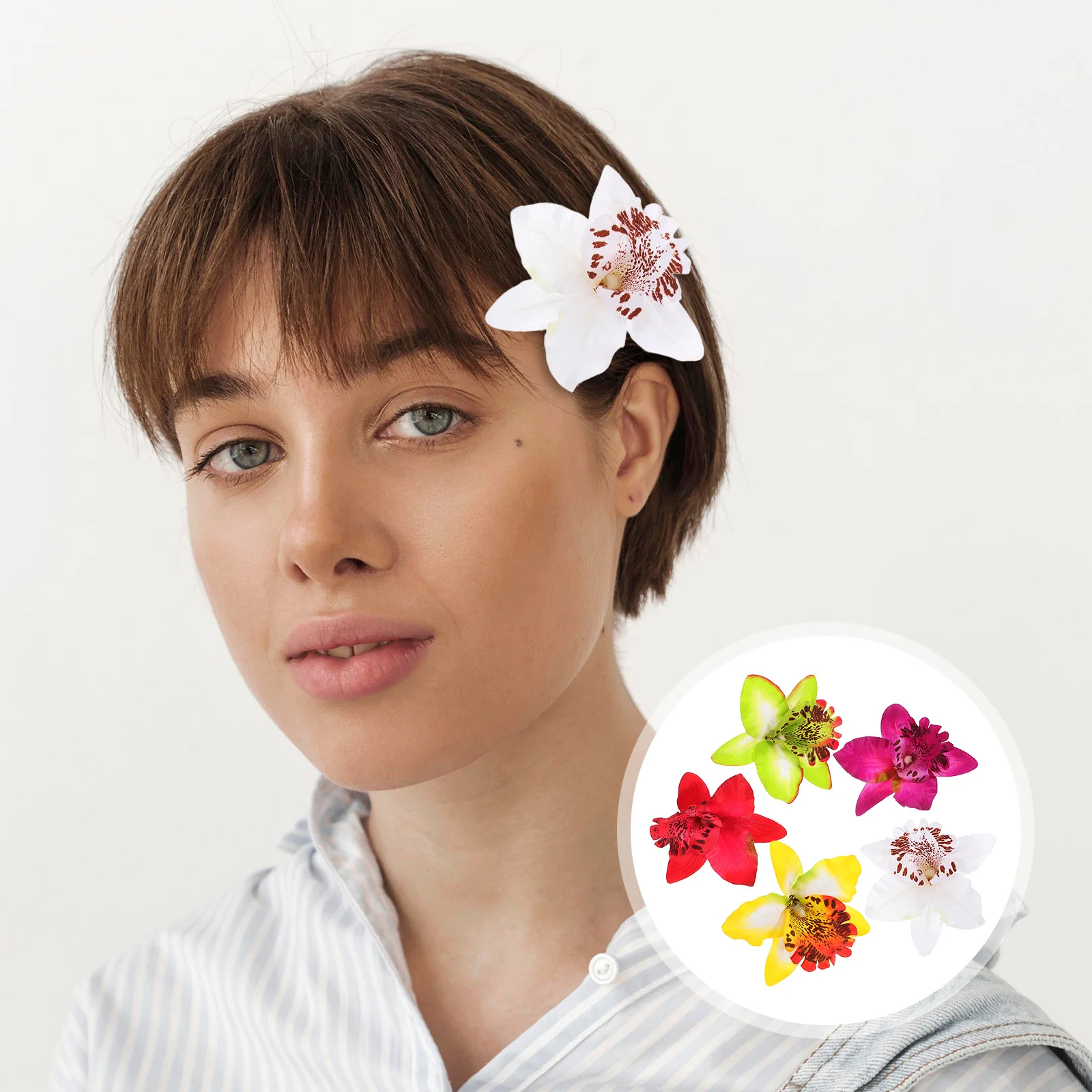 

20Pcs Fake Flower Hair Clips Colorful Hibiscus Orchid Barrettes Hair Accessories for Wedding Summer Holiday