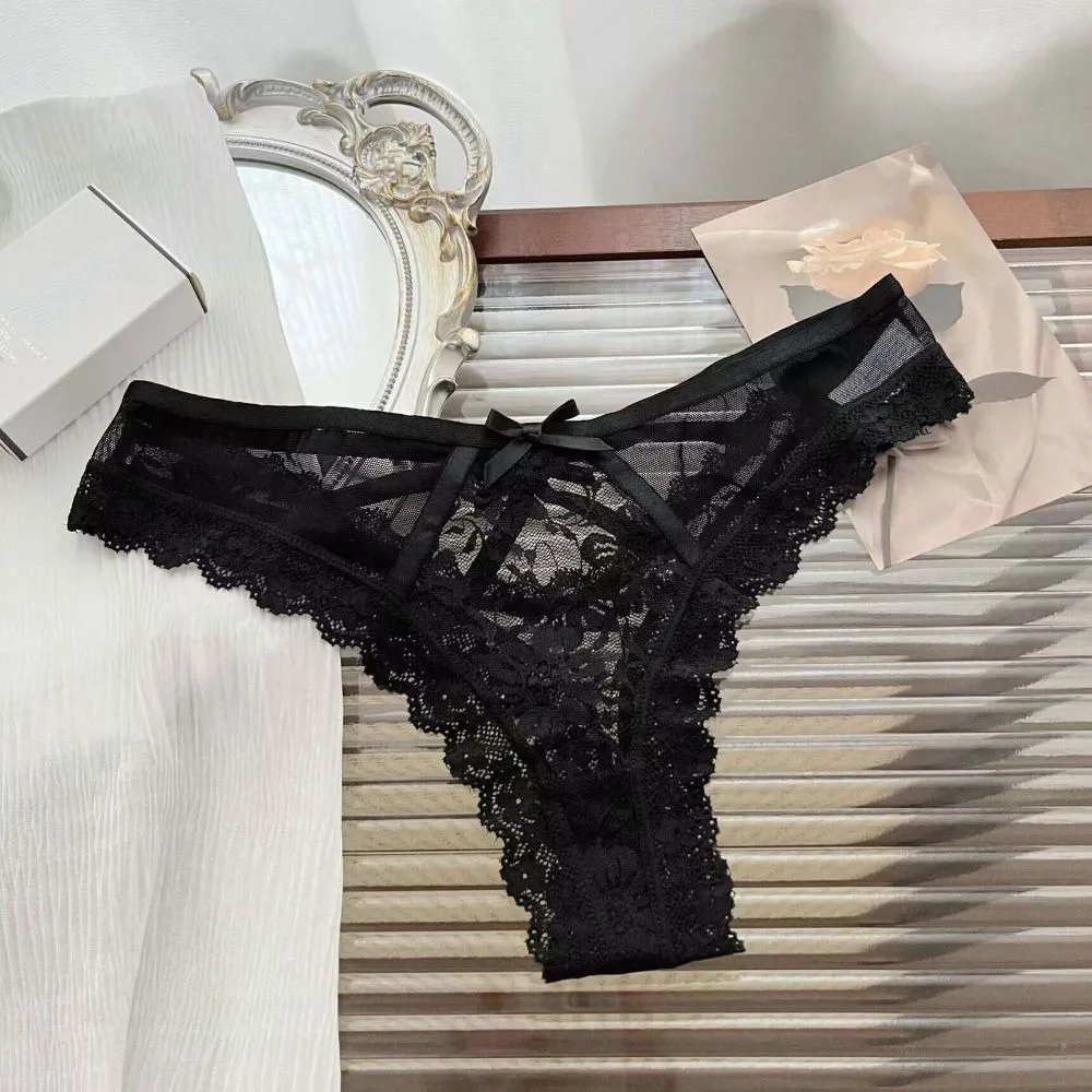 Comfortable Patchwork Mesh Floral Bowknot Panties Ruffle Hollow Out Lace Flower Transparent Briefs Cotton Crotch Underwear Lady image 4