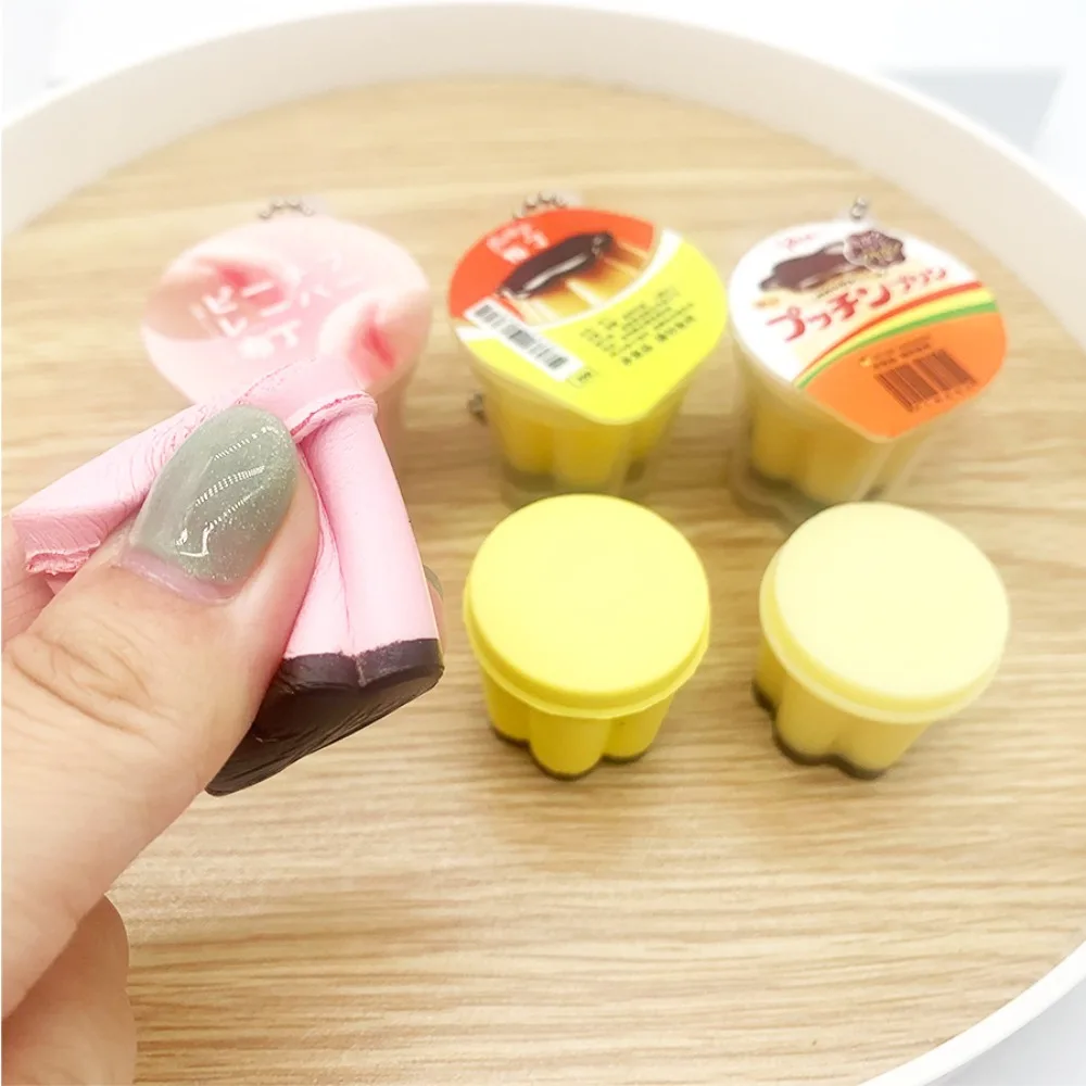 Squeeze Pudding Keychain Creative Food Play Miniature Pudding Keyring Novelty Kneading Slow Rebound Pinch Pendant Children Gift