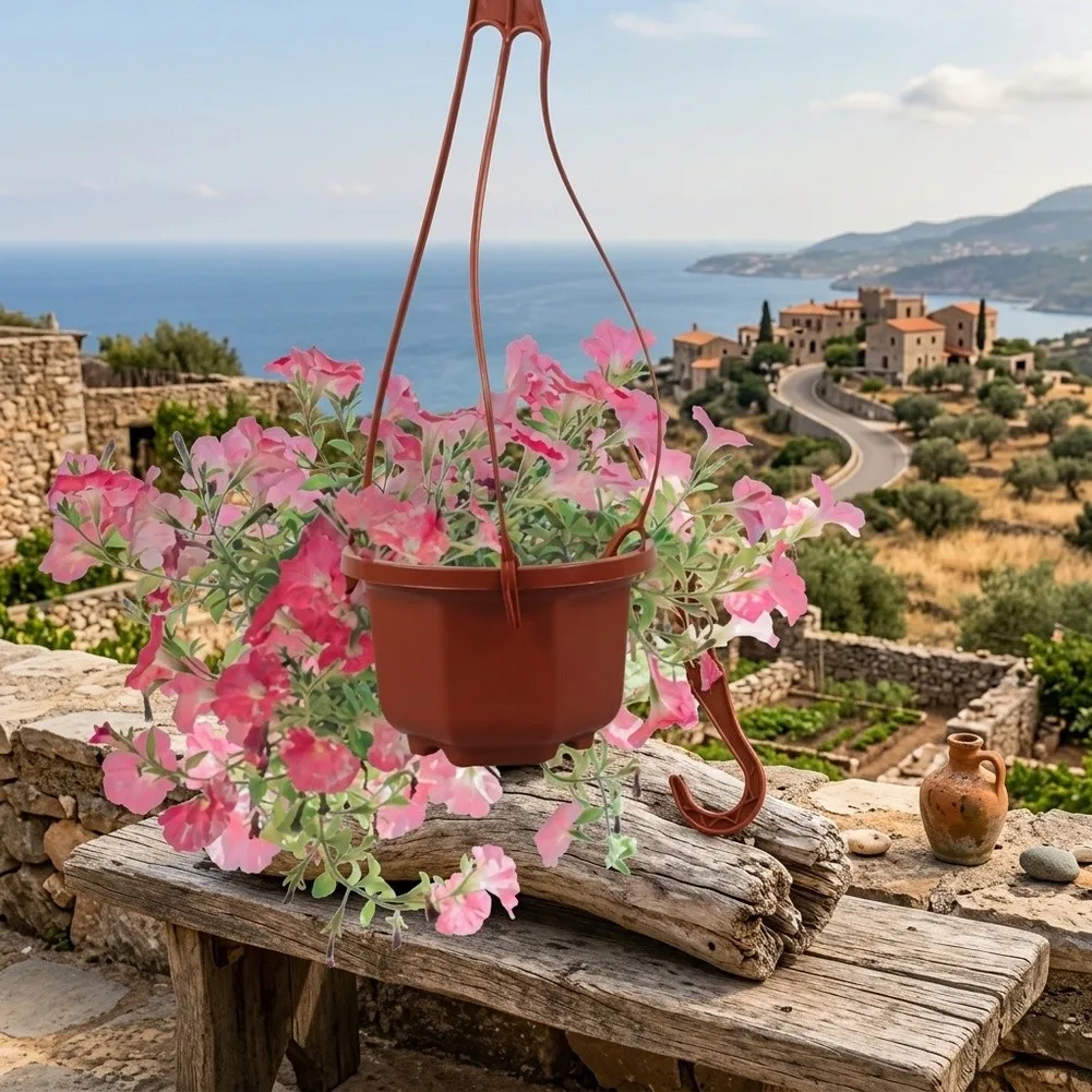5 Octagonal Hanging Plant Pots with Drainage Capability and Hanging Hooks for Compact Indoor Outdoor Plant Arrangements