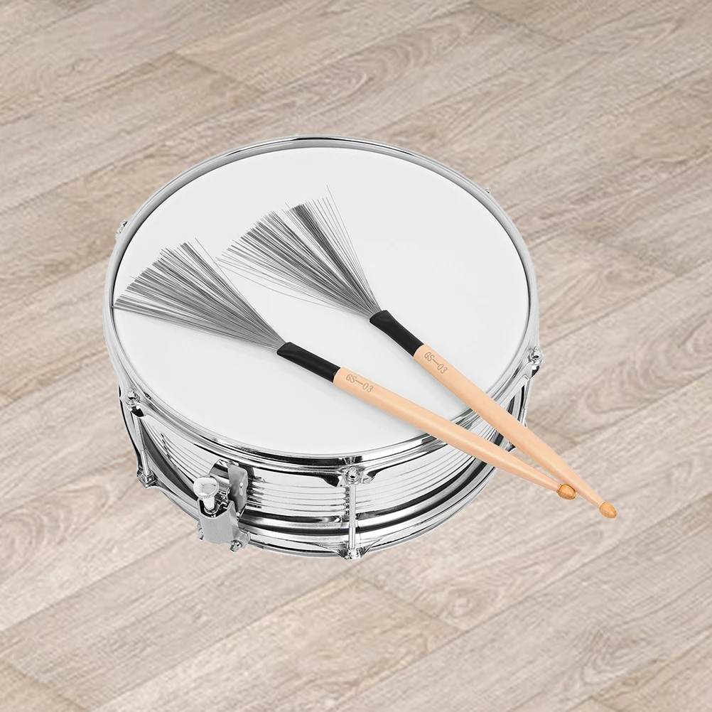 

1 Pair For Jazz Drums Carbon Steel Wire Brush Wood Handle Professional Drumstick Accessory Steel Wire Percussion Brush Reliable