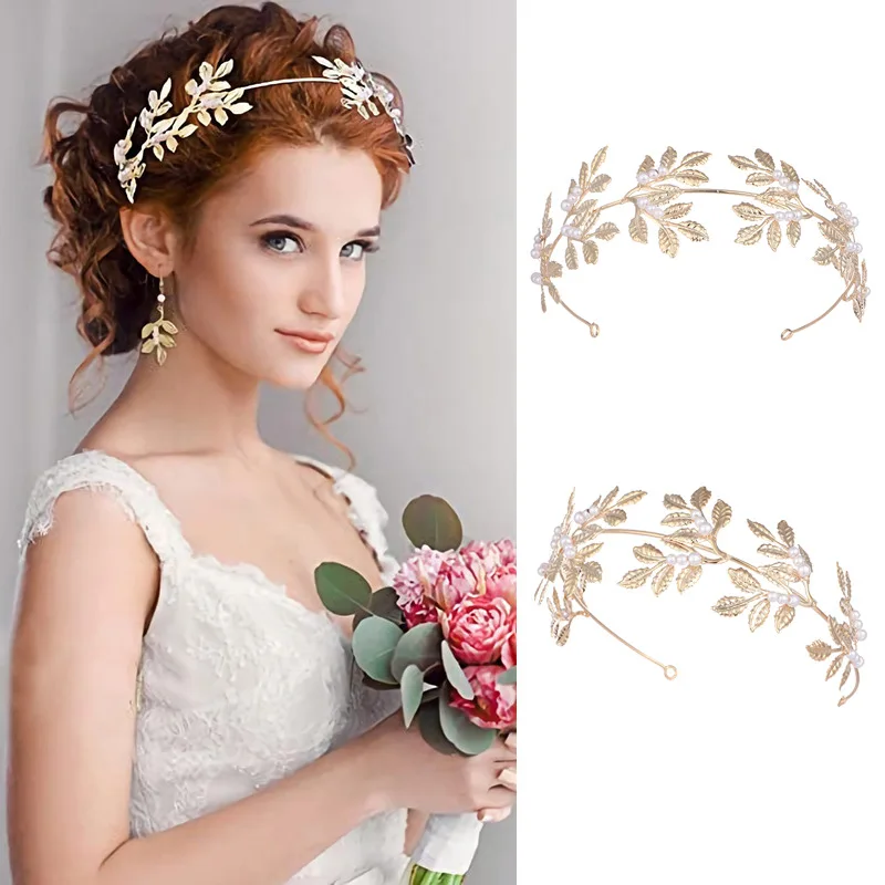 2024New Pearl Headband Baroque Bridal Crown Leaf Headgear Hair Accessories Bridesmaids Headband Party Wedding Gifts