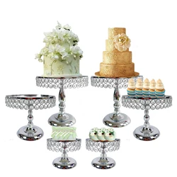 3-6Pcs Wedding Metal Cake Stand Set with Crystal Beaded Mirror Top Cake Display Stand Cupcake Display Plate Wedding Cake Holder