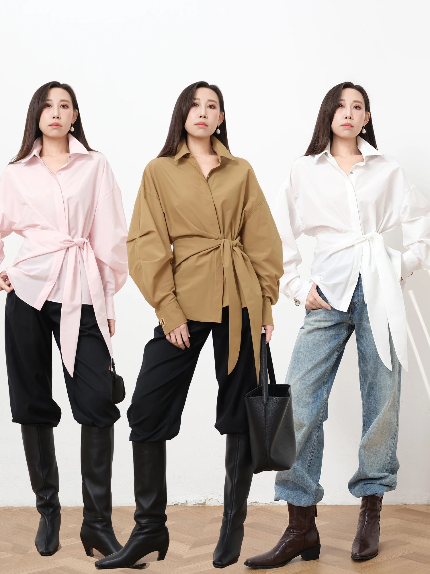 

Spring irt Women's Waist-Cinching Long Velvet Cotton Tead-Bound Wrap-Belted Casual Sle Button-Down Sve-Length Coat