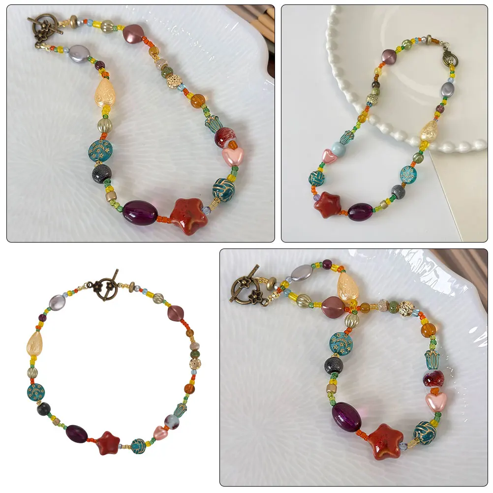 

Chic Resin Beaded Multi Colored For Women Elegant Long Statement Rainbow Bead Necklace Boho Colorful Necklace Dainty Neck
