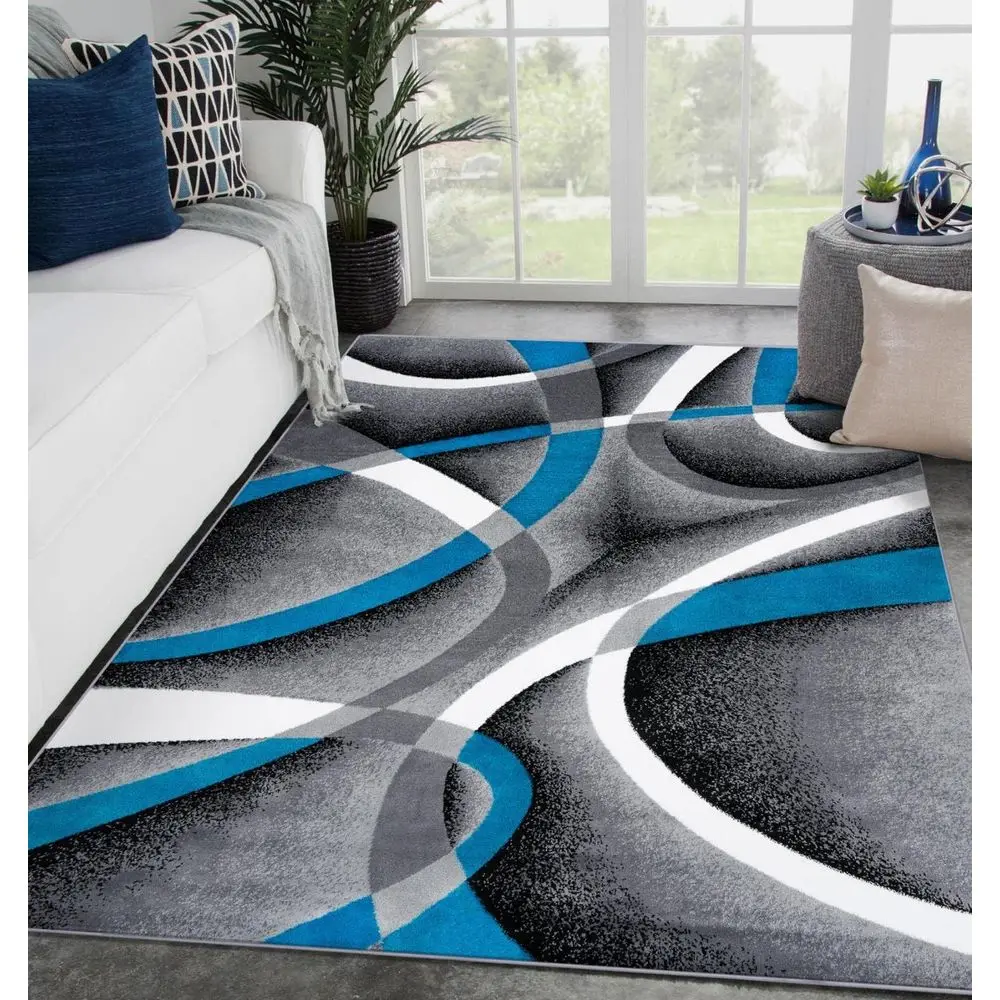 

3'11 x 5'4 Turquoise and White Modern Abstract Rug - Swirl Pattern
