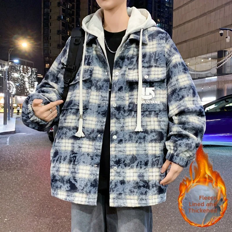 

2025 New Autumn Winter Hooded Jaet Thiened Fce Men's Cool Trendy Youth Student Faion Outerwear Long Sve Zipper