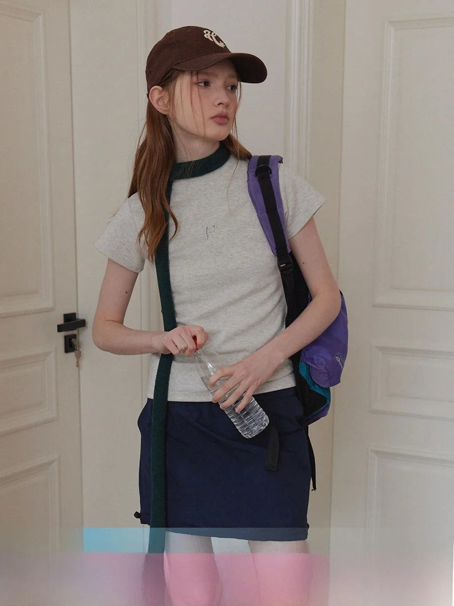 T-shirt d'été Spor Slim Fit ort Sve pour femme, fille douce et épicée, imprimé micro élastique, tendance américaine, marque carrée Ho...