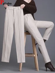 Fall Winter Thick Woolen Harem Pants Women High Waist Wool Blend Casual Straight Pantalones Korean Design Classic Solid Calca