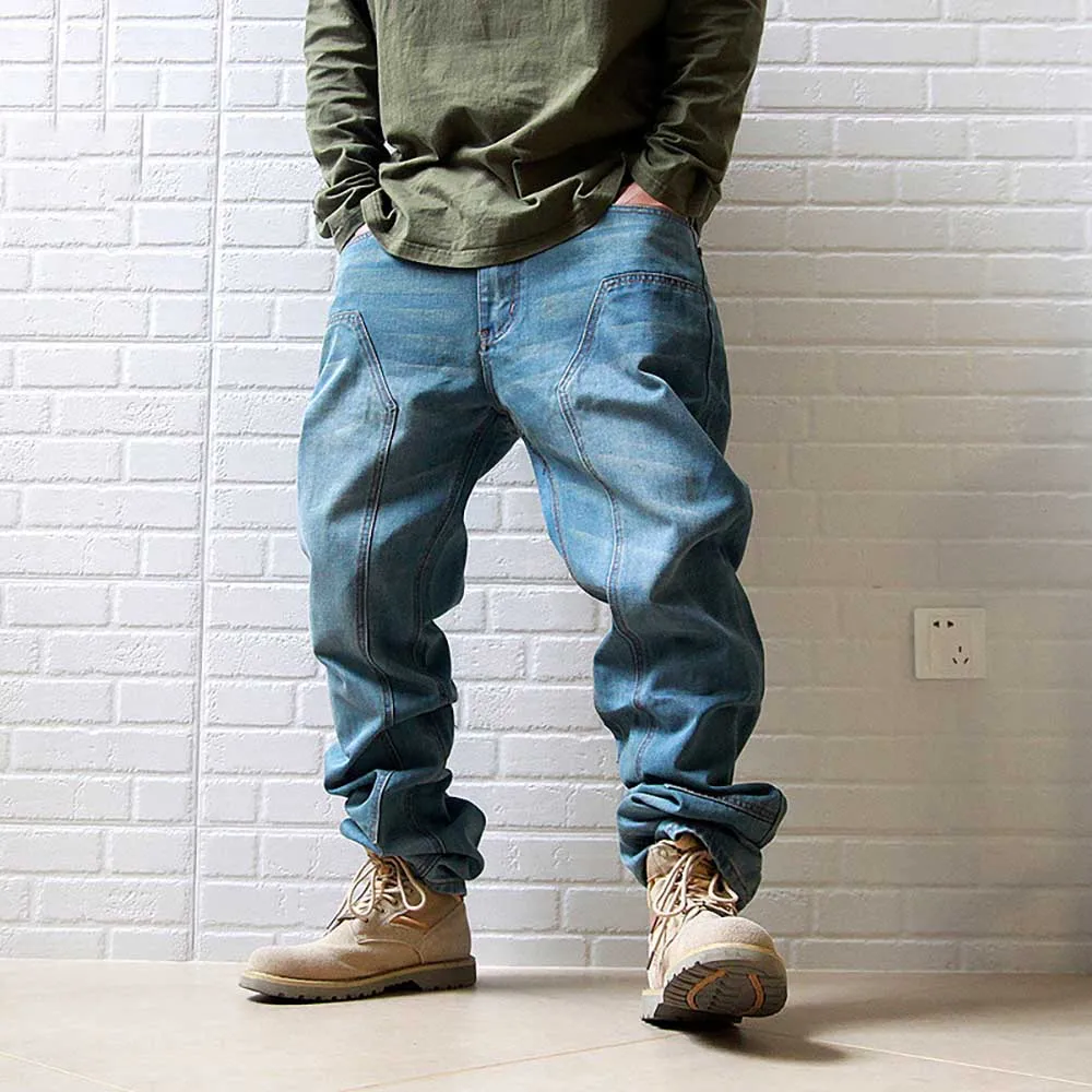 Vintage Patchwork Jeans Men Casual Loose Baggy Denim Pants Straight Trousers Skateboard Streetwear Clothing