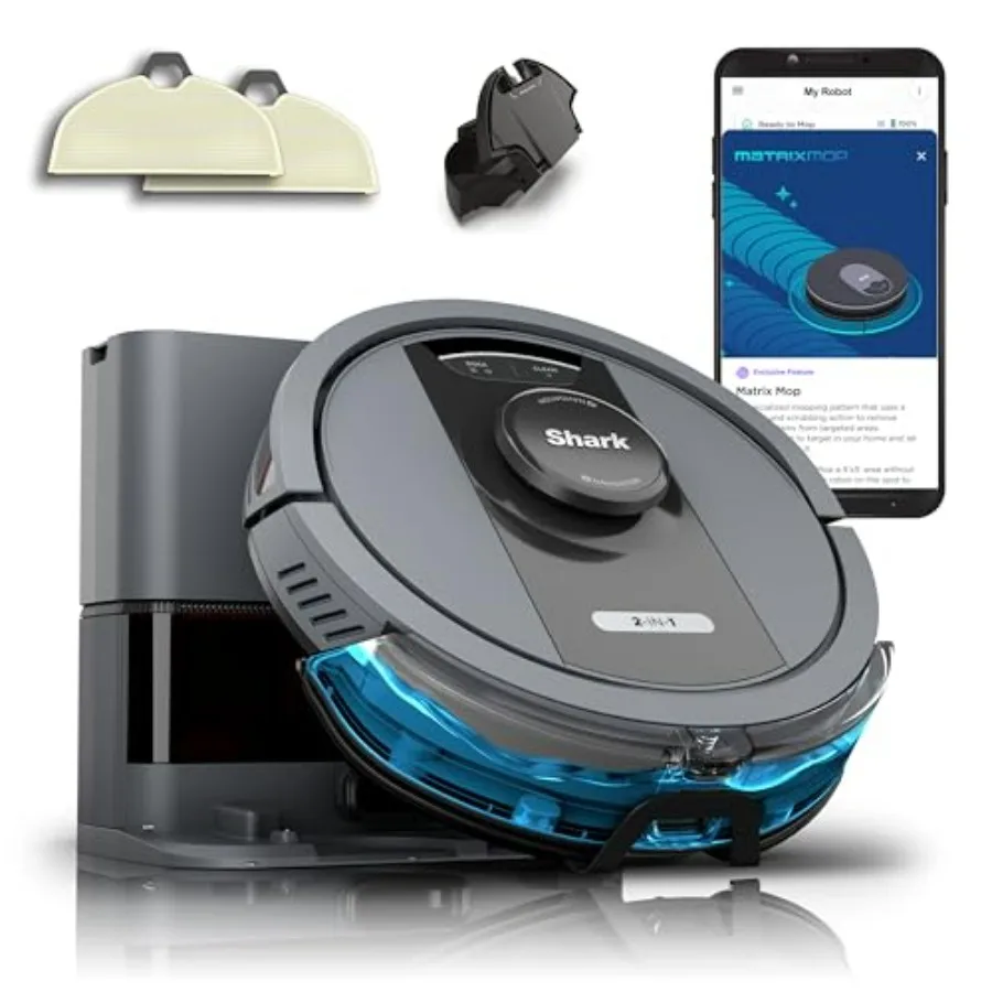 

Home use robot vacuum mop with matrix navigation, bagless 30-day capacity, precision mapping, self-empty function, white finish