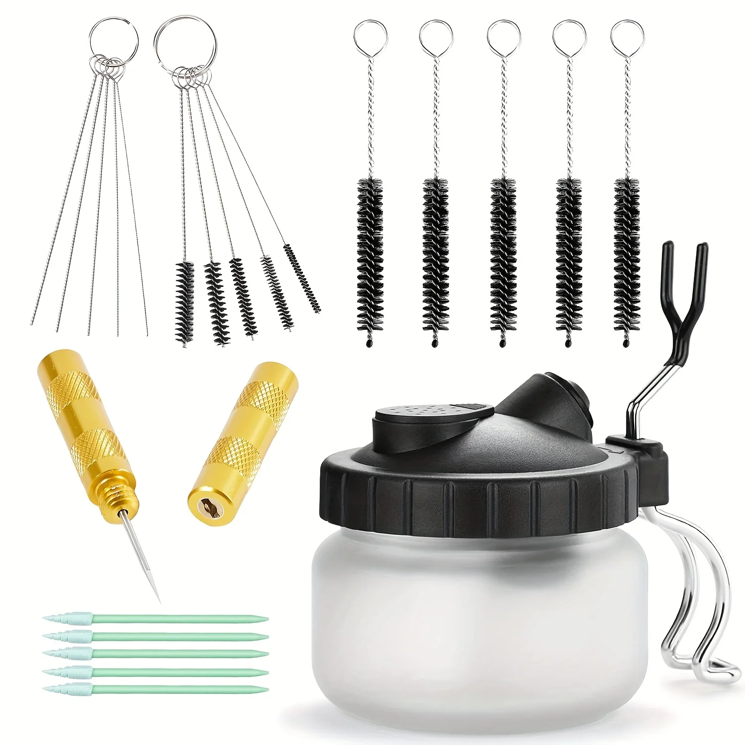 Joystar Airbrush Cleaning Kit- Pot, Needle, Brushes,Anti-scratch Nylon Brushes, Sticks,Repair Tool