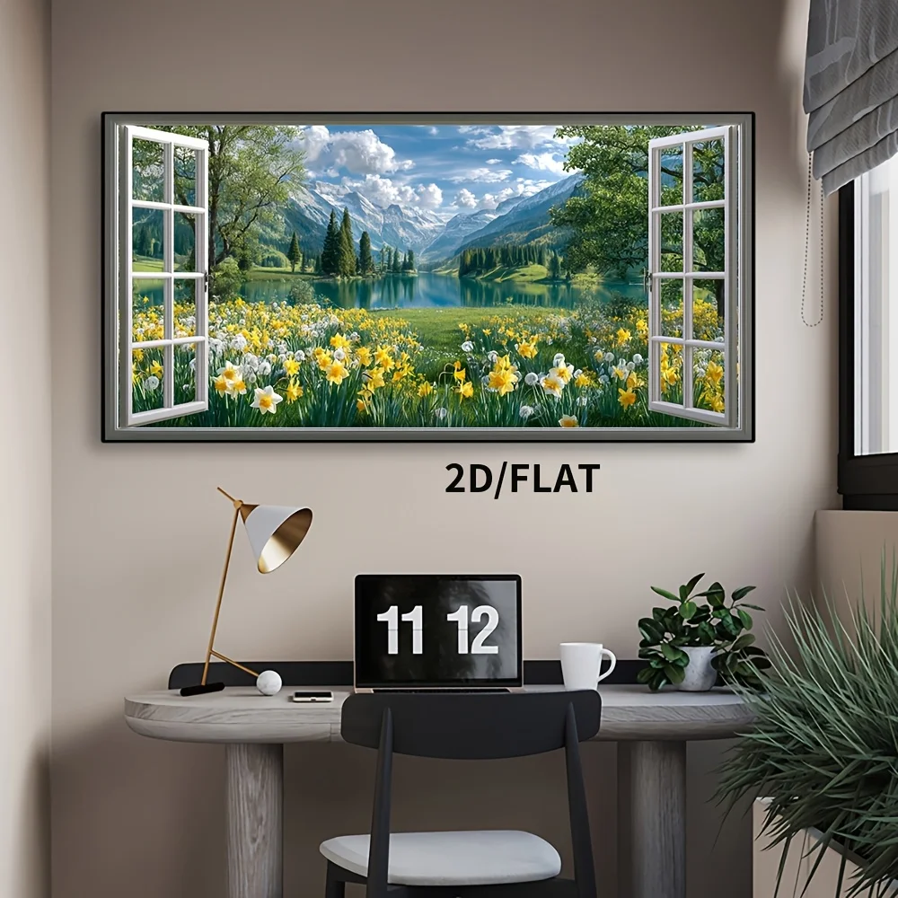 (1PC Unframe)Modern Minimalist Window View Canvas Painting - Open Window Landscape, for Living Room, Bedroom, Office, Cafe - Unf