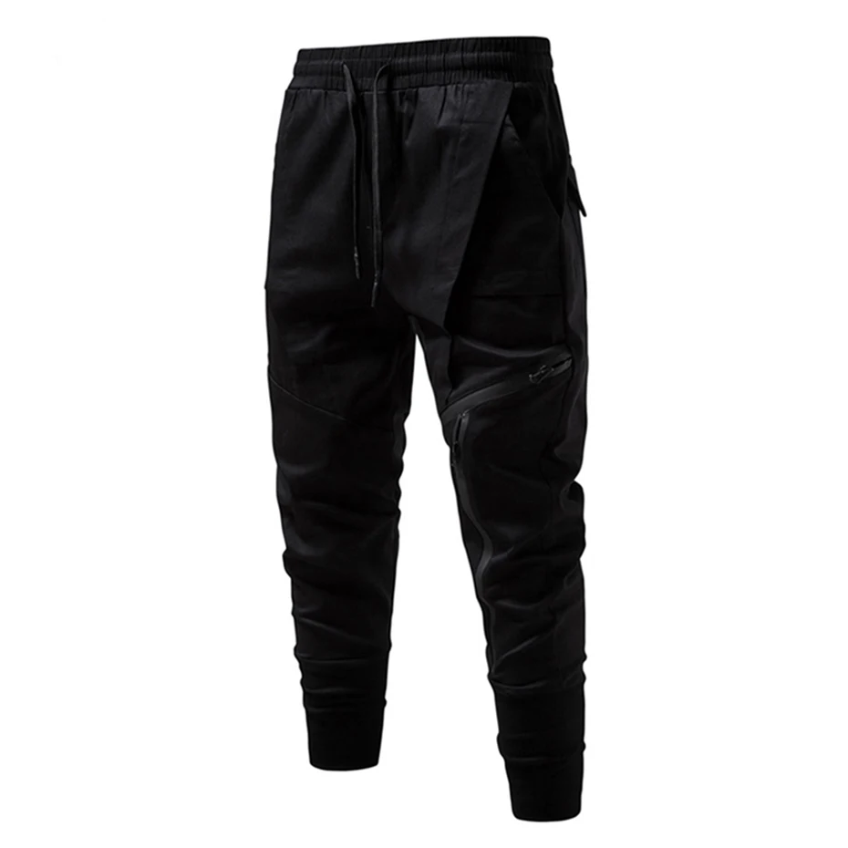 ARENS Irregular Patchwork Cargo Pants Long Zipper Fashion Hip Hop Joggers Men Black Elastic Waist Faction Sweatpants