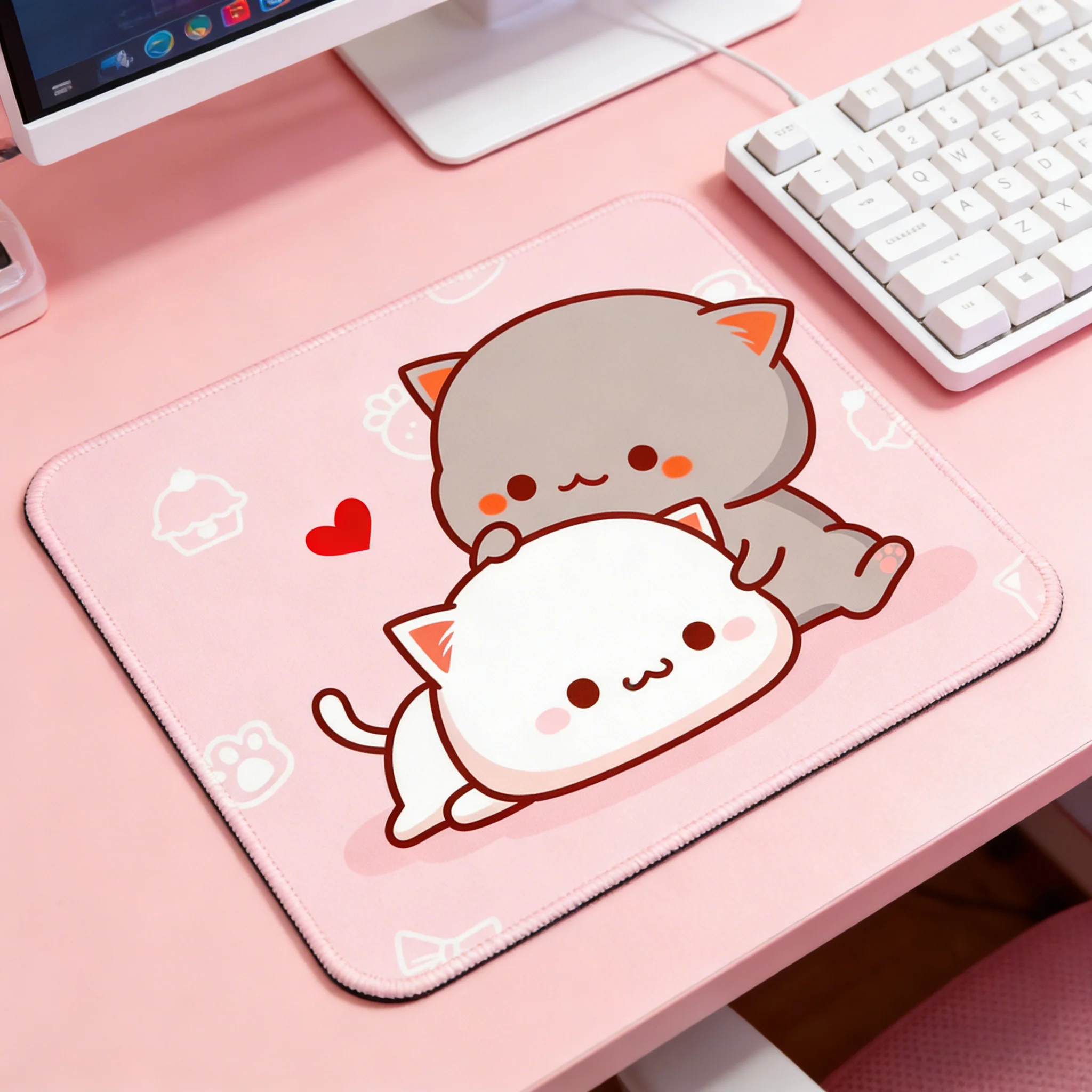Cute Cat Cartoon Mouse Pad BUBUDUDU, Soft Non-Slip Small Gaming Mouse Mat with Stitched Edge,Desk Pad for Office Home