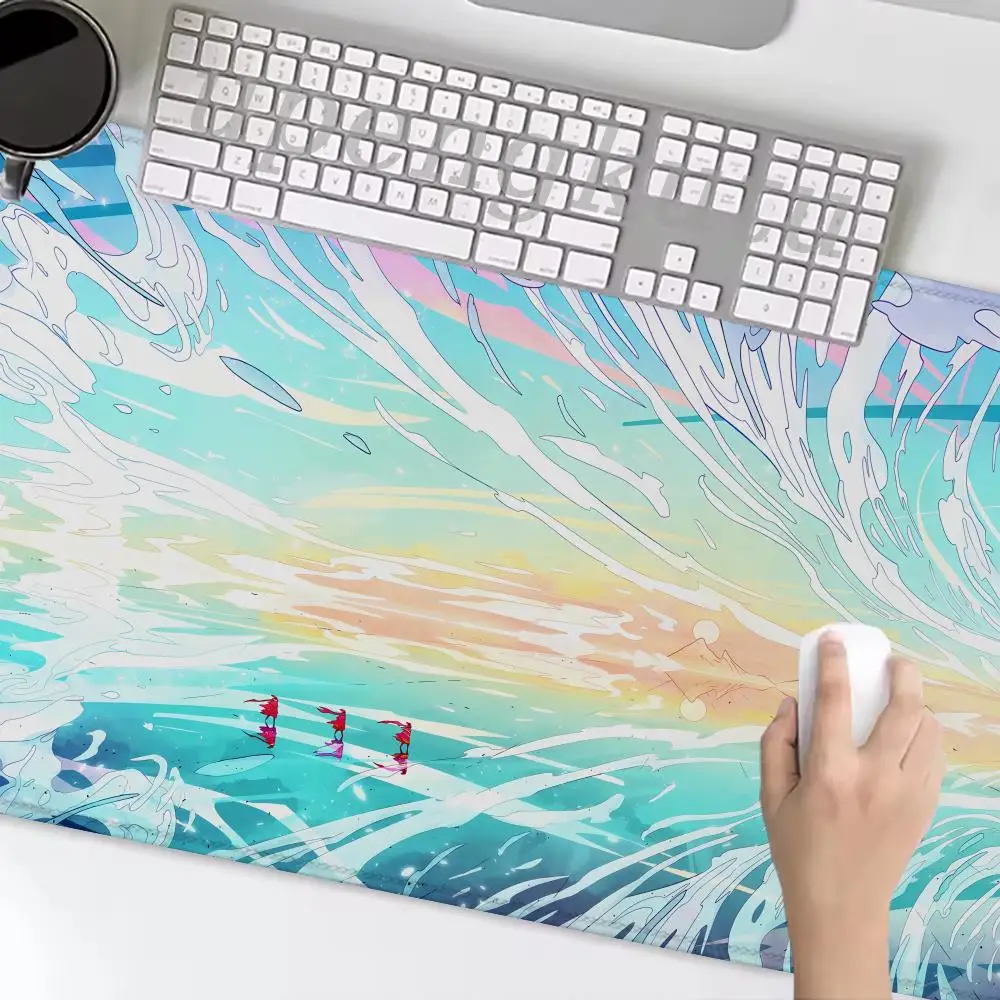 Ocean Breeze Large Mousepad Non-Slip Rubber Desk Mat for Gaming Office Blue Aquatic Design Durable Stain Computer Mouse Pad