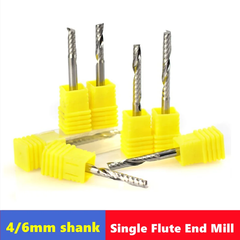 4 6mm Shank Carbide End Mill Single Flute Milling Cutter  One Flute Spiral PVC Cutter CNC Router Bit