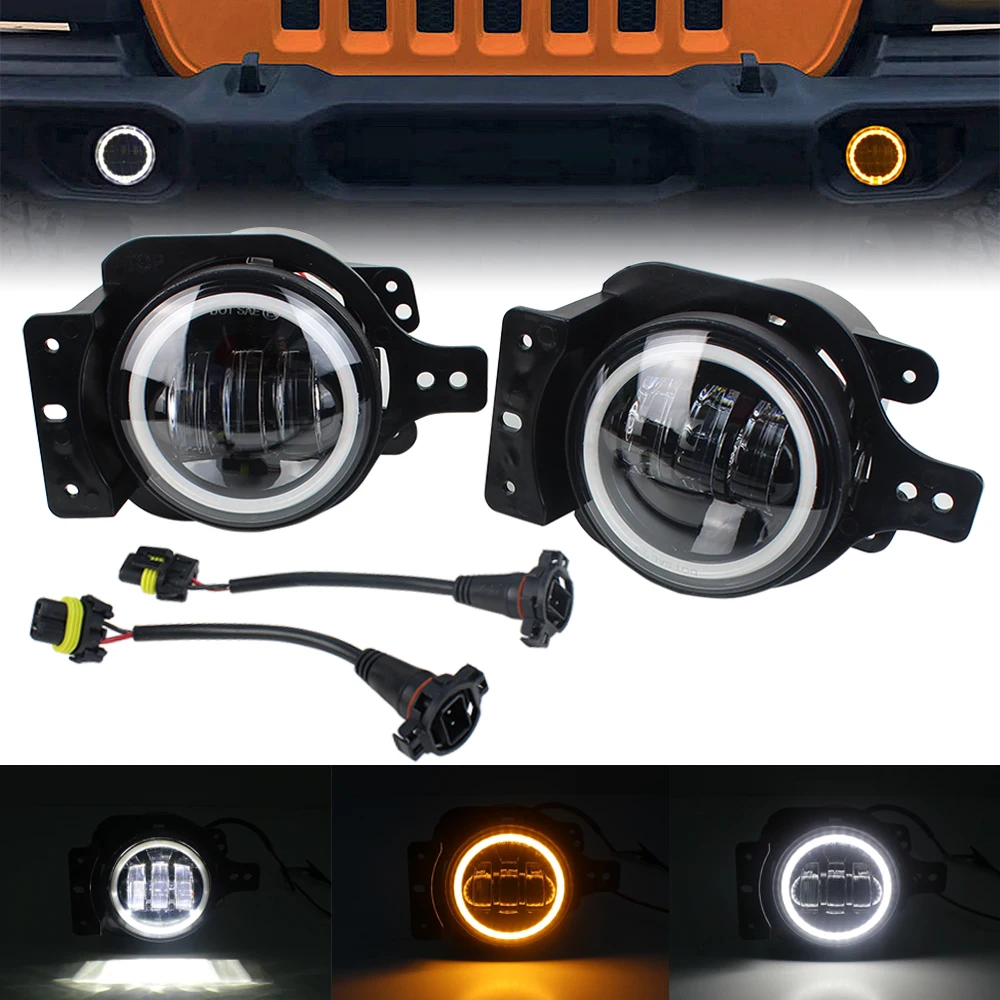 Front Bumper LED Fog Light 2-in-1 LED Ring DRL Light Turn Signal Light for Wrangler JL JT JLU Gladiator 2018-2025