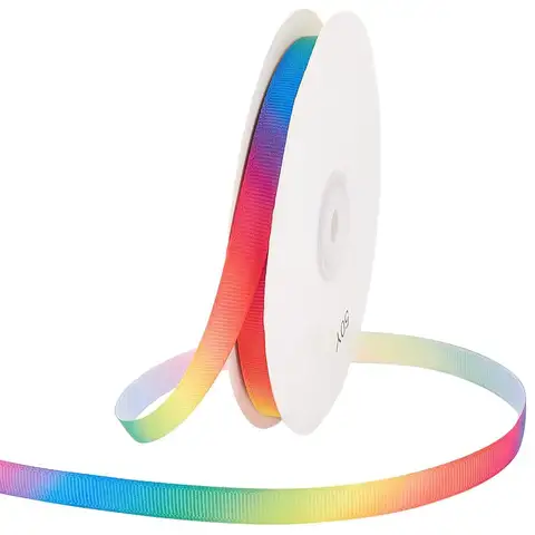 Rainbow Ribbon - 50 Yards Dark Gradient Colors, 10mm Satin Polyester, Single Face Colorful Printed for DIY, Wedding, Decor,
