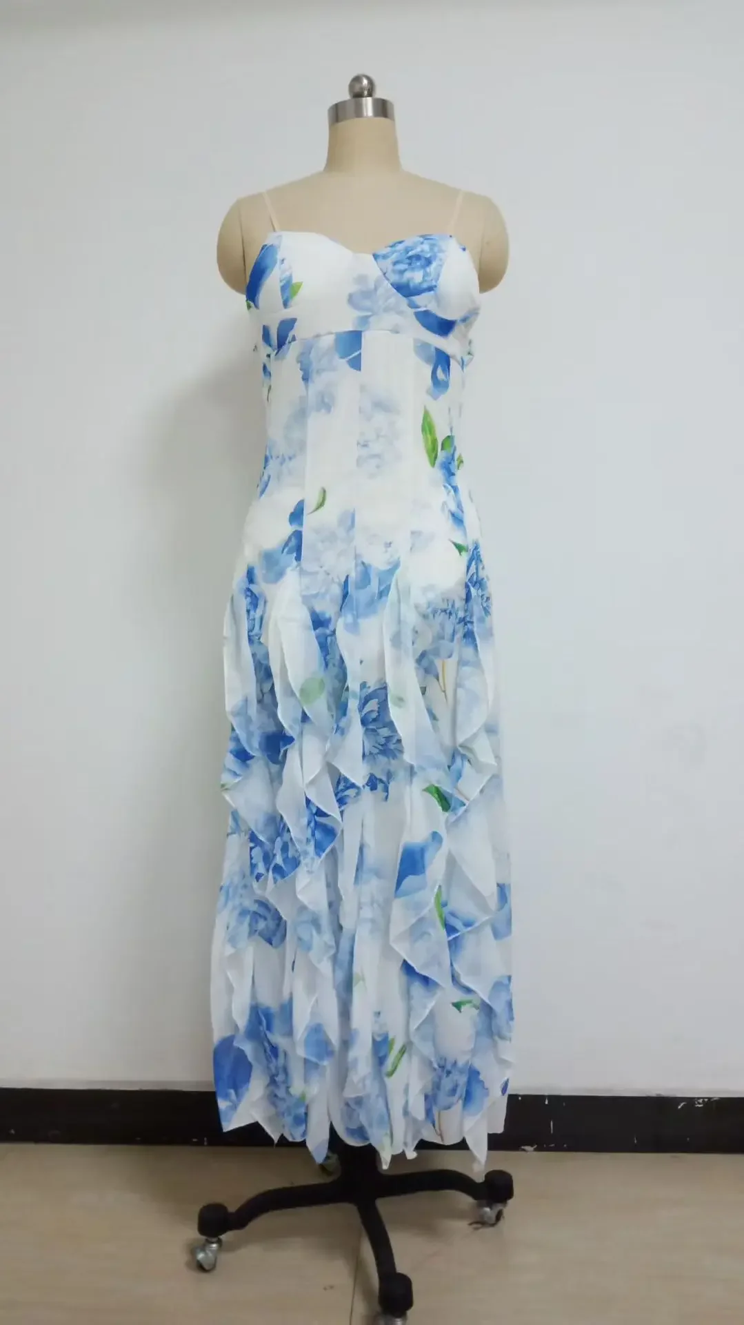 Fmxires Zomer Nieuwe 2025, Vrouwen Sexy V-hals Backless Bloem Chiffon Maxi Jurken Jurk Split Celebrity Uitgesneden Strand Maxi Jurk