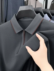 High quality fashion long sleeve men's polo shirt autumn half zipper striped high-end design golf top business casual T-shirt