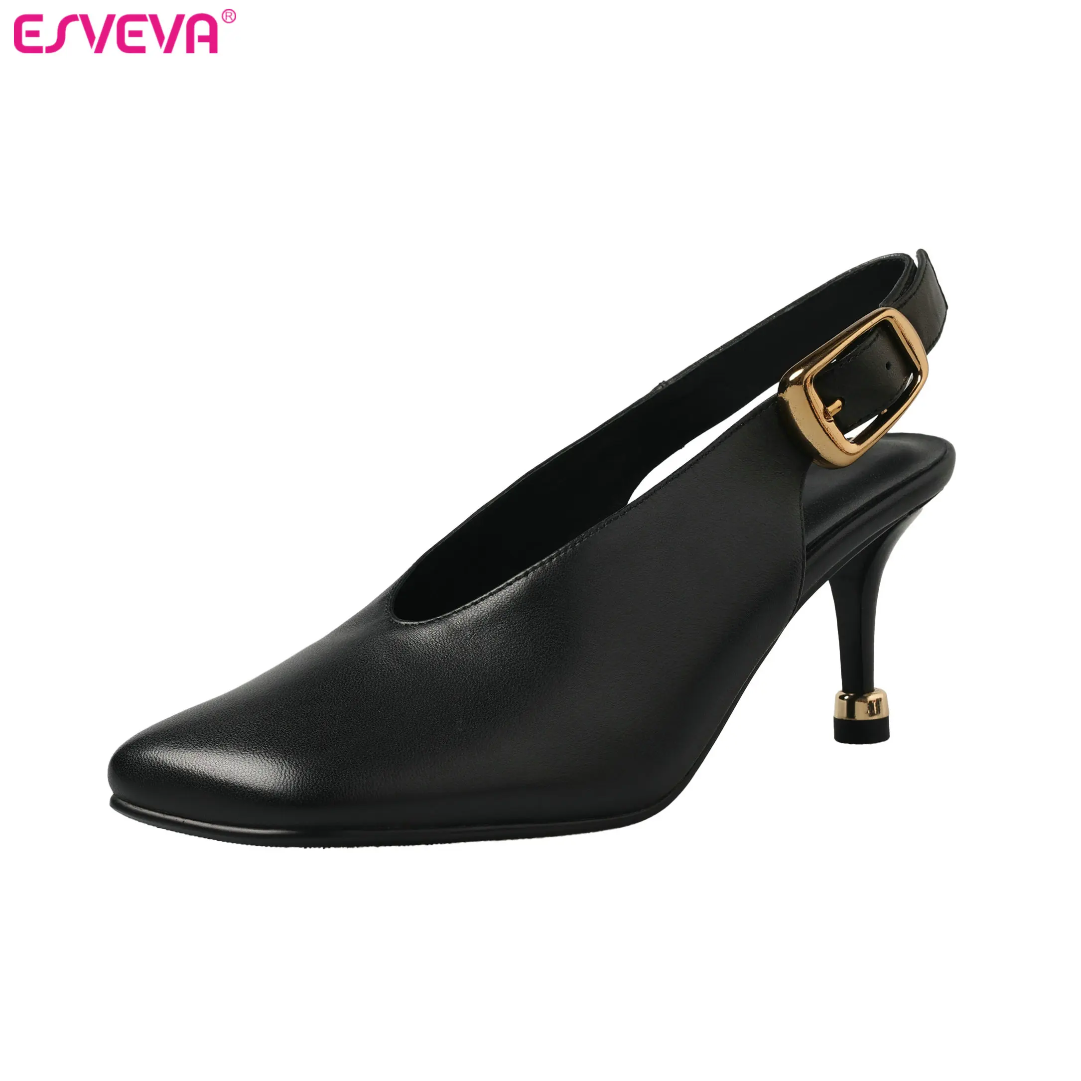 Women's Genuine Leather Slingback High Heel Pumps - Square Toe