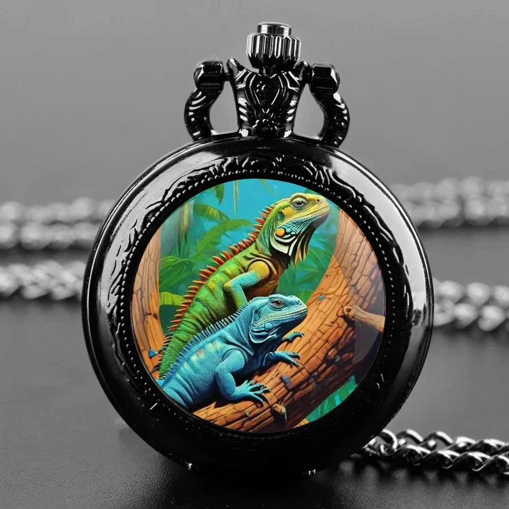 ساعة جيب كوارتز على شكل قبة زجاجية من الحرباء المسحور - سلسلة قوية ومينا أرقام عربية، هدية إبداعية للرجال والنساء #1