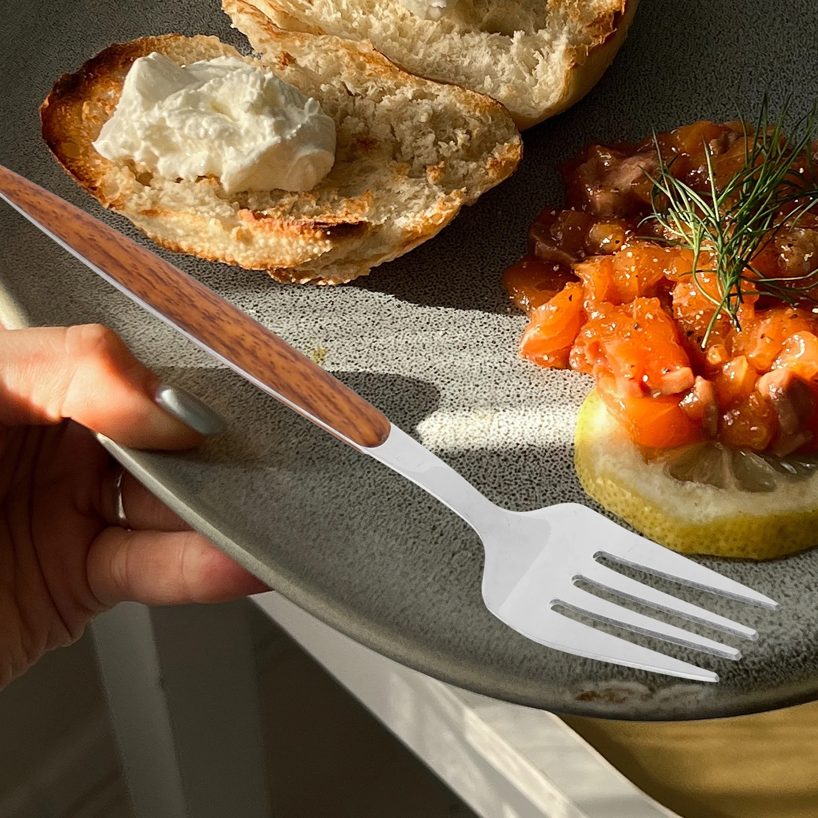 5pcs Stainless Steel Cutlery Wood Handle Flatware Tableware Set For Dining Dessert Salad Modern Nordic Style Western Tableware