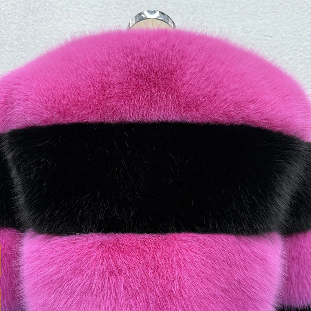 เสื้อแจ็คเก็ตขนเฟอร์เทียมแบบสั้น ซิปหน้า คอทรงโอ แต่งผ้าต่อกัน  แฟชั่นสำหรับผู้หญิง  เสื้อคลุมขนฟู  สำหรับฤดูหนาว  ความยาวเก้าส่วน