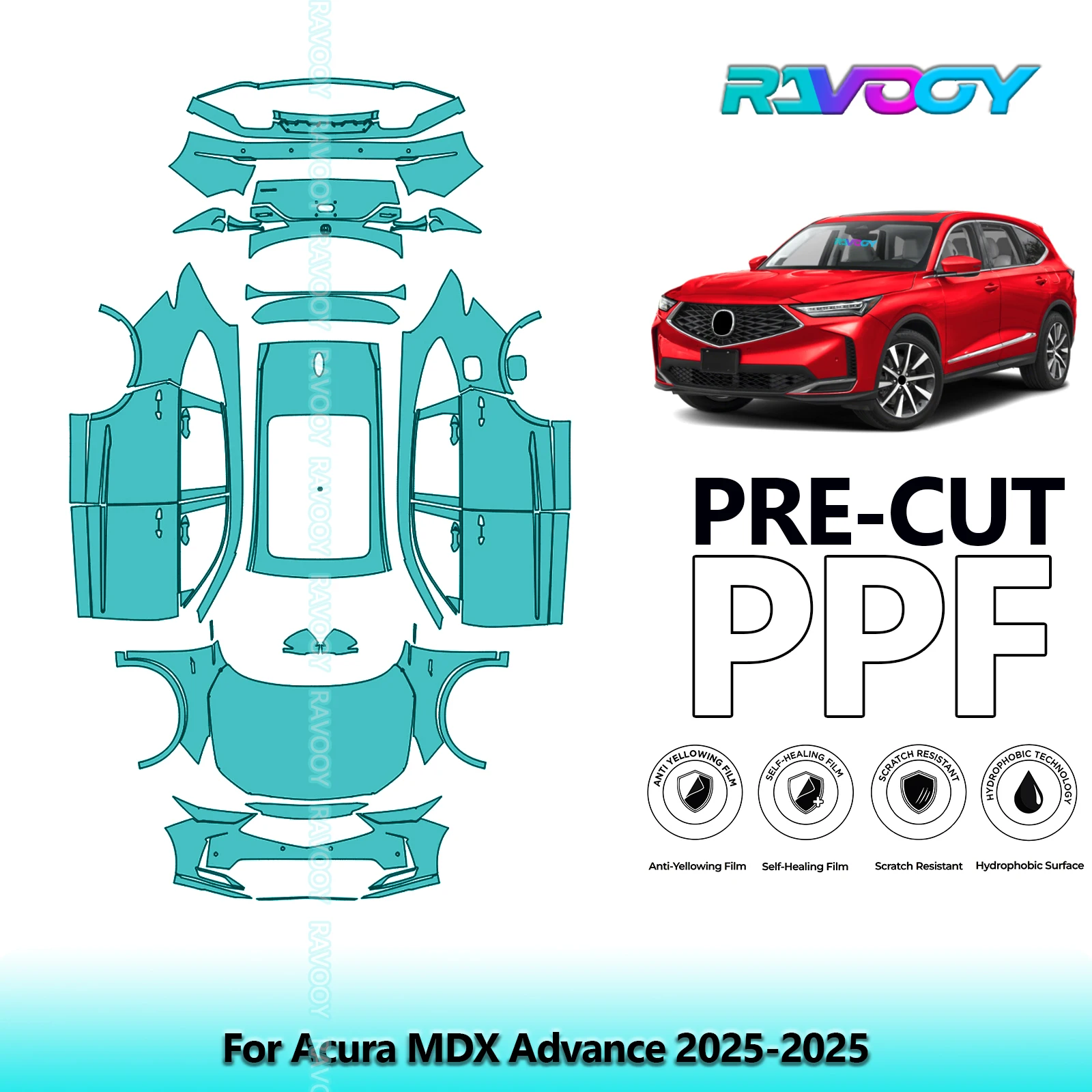 RAVOOY 8.5Mil Custom-Fit Precut TPU PPF Full Vehicle Clear Bra Stone Guard EU UK For Acura MDX Advance 2025-2026