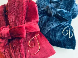 Luxury Personalized Embroidered Bathrobe Custom Matching Couple Robes Soft Long Plush Bathrobes Custom Name Robe