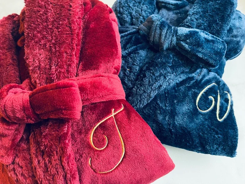 Luxury Personalized Embroidered Bathrobe Custom Matching Couple Robes Soft Long Plush Bathrobes Custom Name Robe