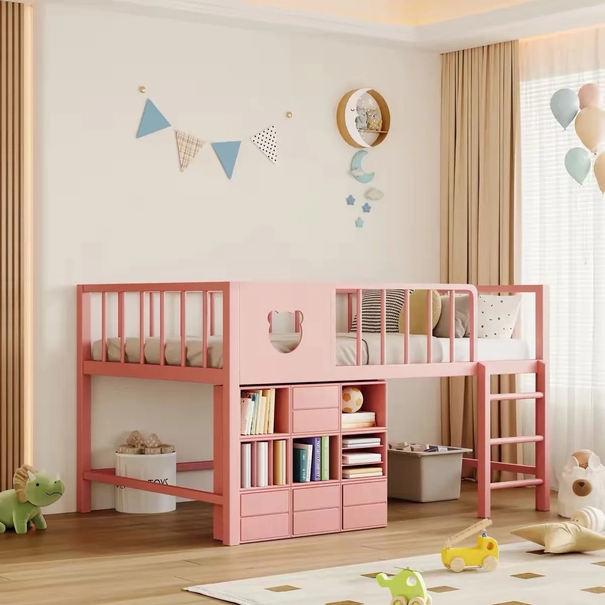 Upper and lower beds Student bunk beds Small apartment Household wrought iron thickened elevated bed Bedroom semi-high iron
