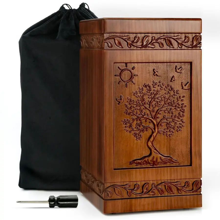 

Деревянная урна для праха человека с дизайном «Древо жизни», декоративная похоронная урна-гробик, подходит для захоронения взрослых мужчин и женщин.