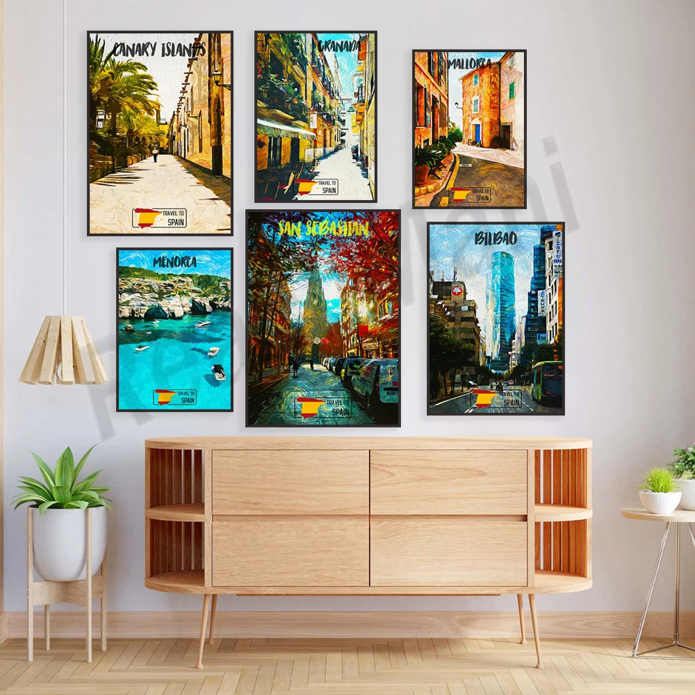 طباعة فن قماش إسبانية للسفر ، إسبانيا ، جزر الكناري ، بيلباو ، سان سيباستيان ، مينولانا ، أنيمي ، إسبانيا ، إسبانيا #3