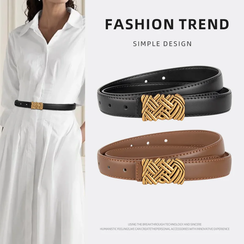 

2025 Fashion New Striped Buckle Genuine Leather Belt for Women's Suit Coats and Sweaters Versatile Decorative Belts for Women