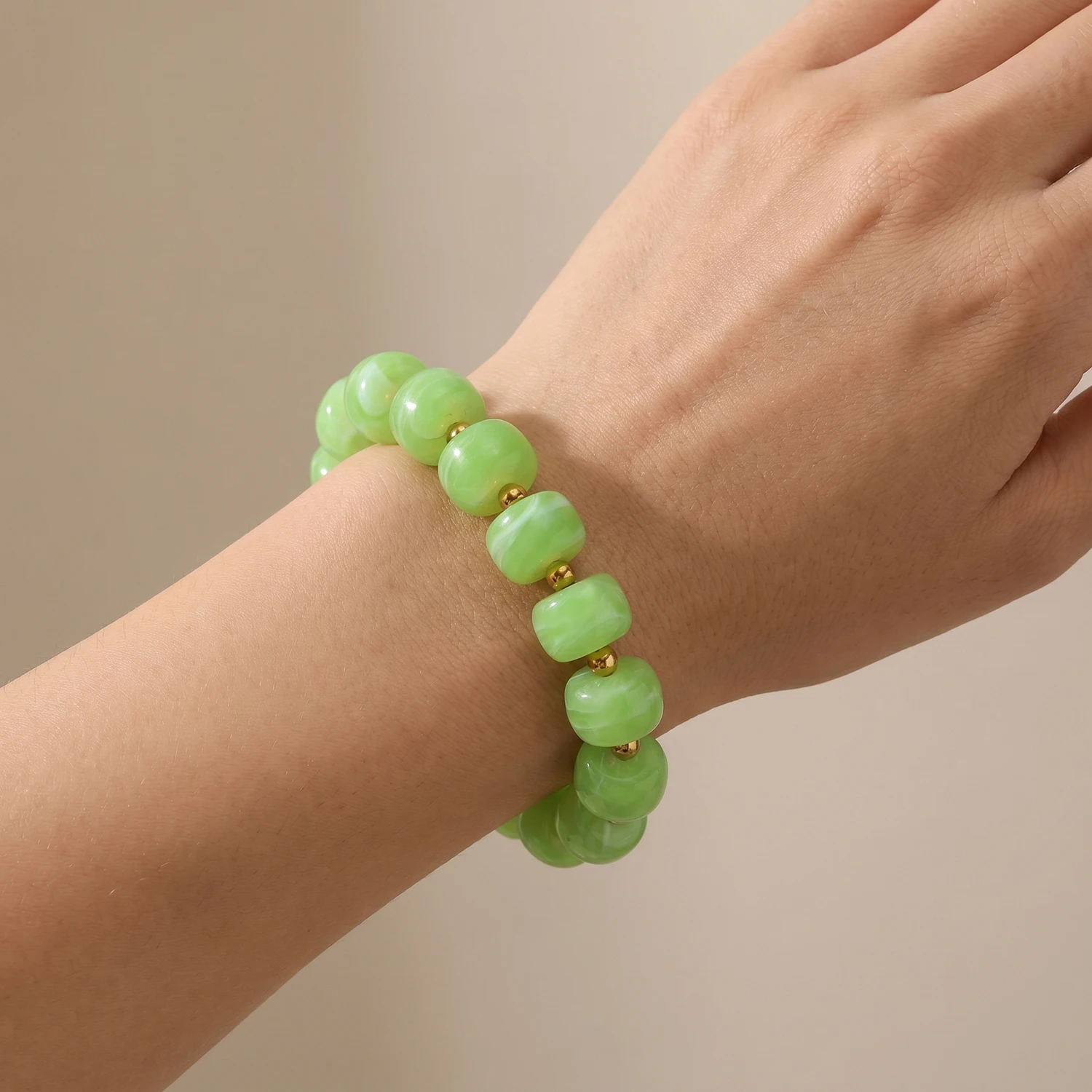 Colorful Acrylic Beaded Bracelet for Women, Stainless Steel Spring Summer Daily Fashion Jewelry, Elastic Rope Vibrant Casual