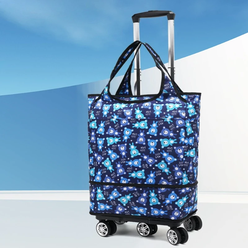 Portable Folding Grocery Trolley,Removable Thermal Shoulder Pouch, Ultra Light Compact Cart, Splash Proof Expandable Carrier Bag