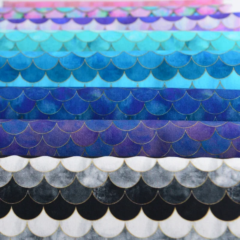 Fish scale printed 100% cotton fabric Handmade DIY cloth for bag tablecloth children\'s clothing cartoon sewing material 130*50cm