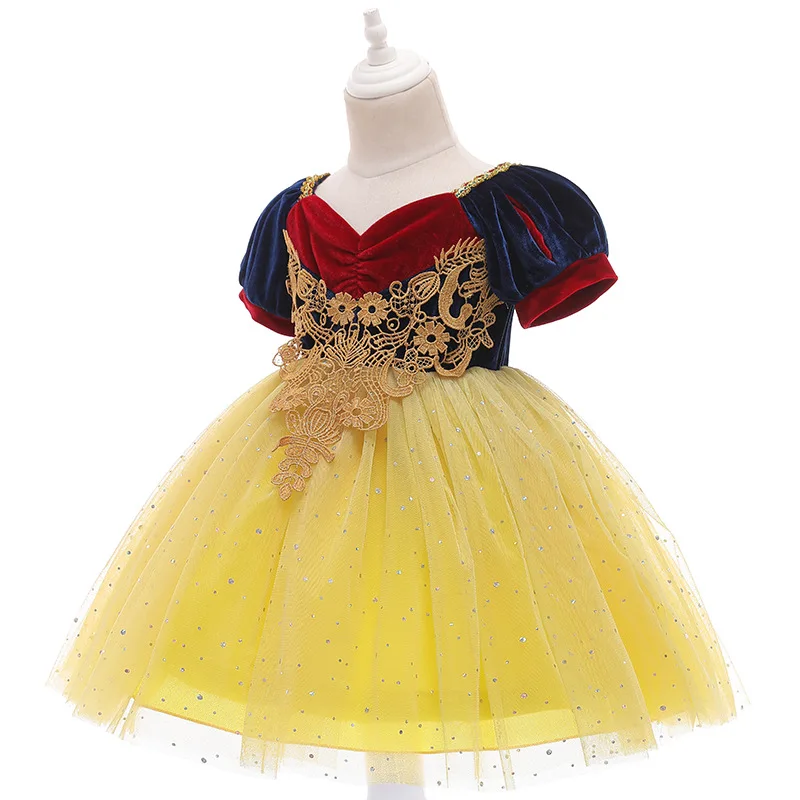 Children Girl Princess Dress Snow White Cartoon Cosplay Costume Short Sleeve Kids Halloween Party Dress Christmas Ball Gown