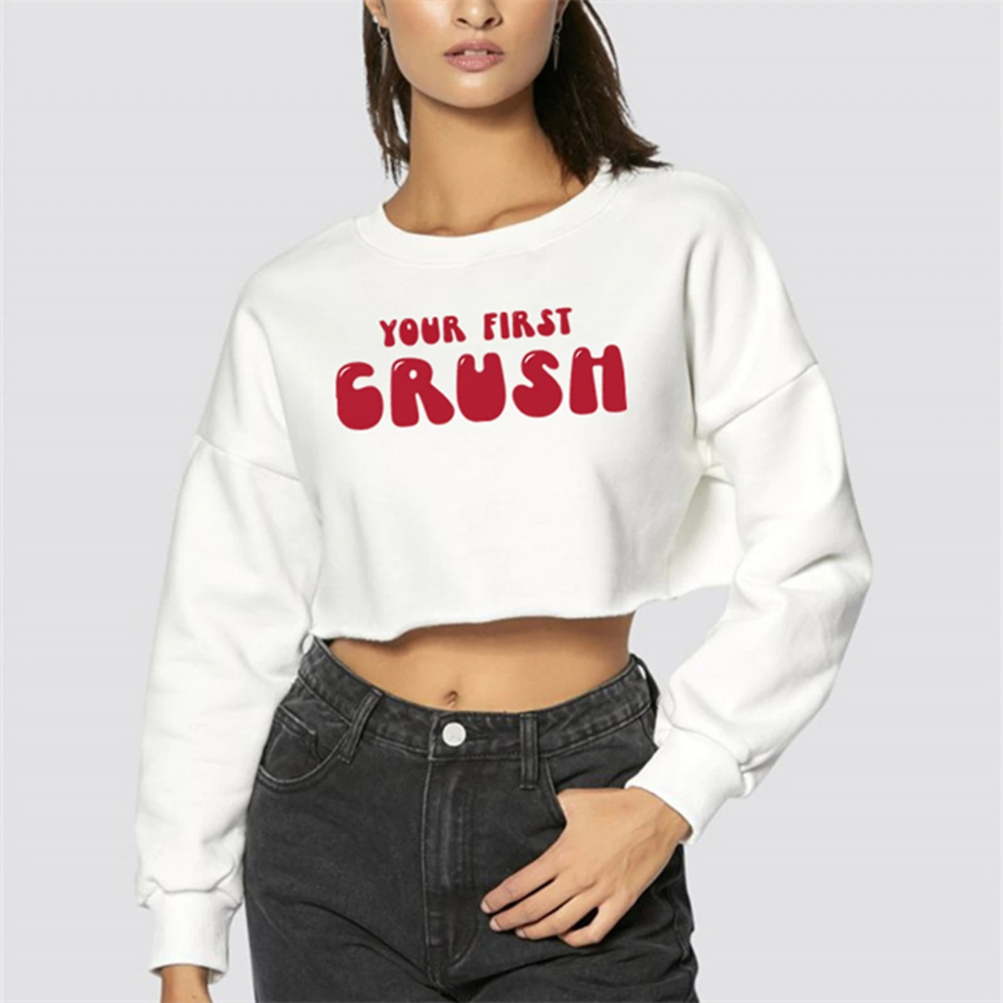 Faionable Felpa con stampa ort Top corto da donna Pullover Streetwear rotondo Ne Long Sve Vestibilità comoda e casual