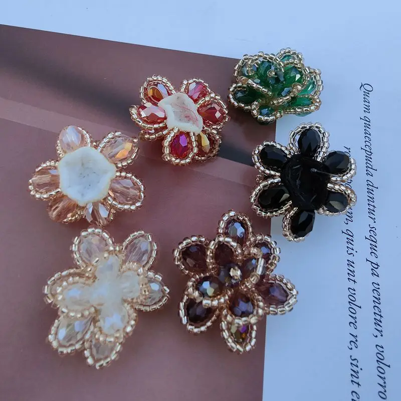 5Pcs 2.5*2.5CM DIY Nail Bead Hand Sewing Glass Crystal Bead Flower Hair Accessories Headwear Decoration Cloth Paste N186