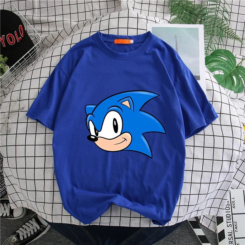 Летняя футболка Sonics с героями мультфильмов, цветные топы с короткими рукавами, женская и мужская одежда, одежда для взрослых с принтом аниме, цветная футболка, семейная одежда