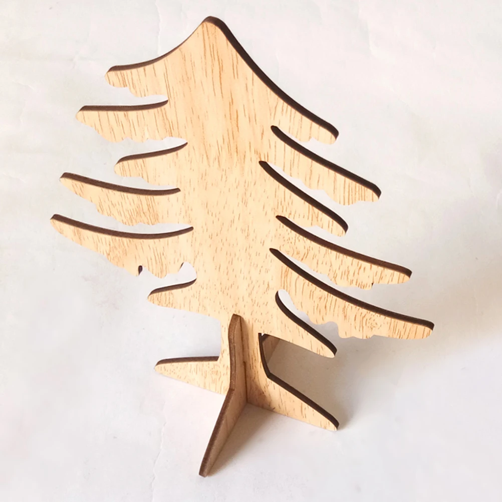 

6 Pcs Engraved Christmas Trees Wood naments Simple Desktop Decor Eco Friendly Mini Gifts Cartoon Shape Smooth