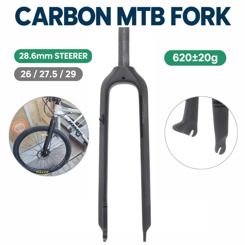 Carbon Fork MTB Rigid 26/27.5/29 Inch, 28.6mm Straight / Tapered Steerer, 9x100 QR, 160mm Direct Mount Disc, 45mm Offset